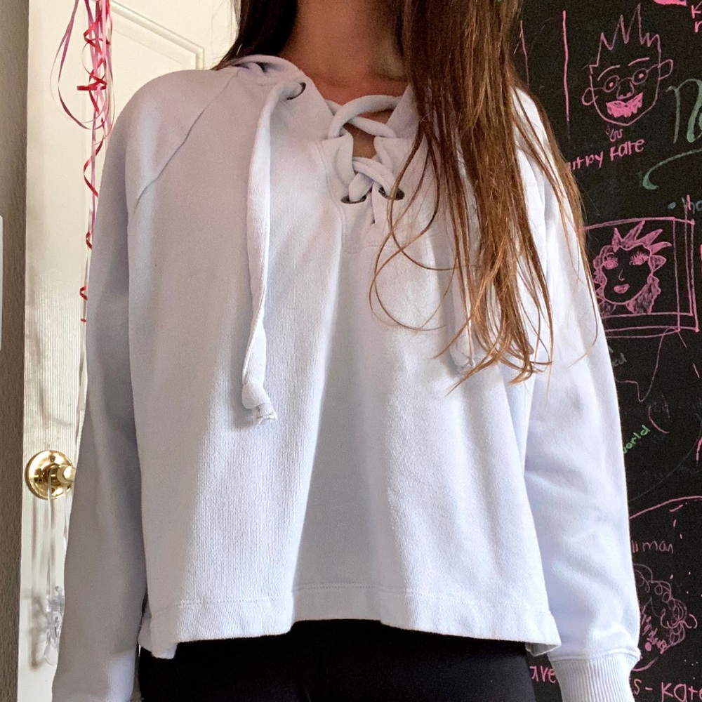 Light blue lace up sweater